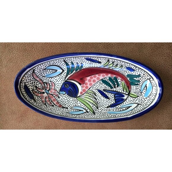 Vintage Hand Painted Fish Dish, Oval, Made in Tunisia, 10" Set of 2 - Picture 3 of 5